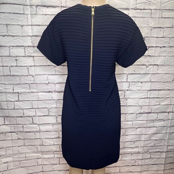 J.Crew Womens Navy Blue Short-Sleeve Crew-Neck Chiffon Ruffle Shift Dress Size 2 - Picture 3 of 10